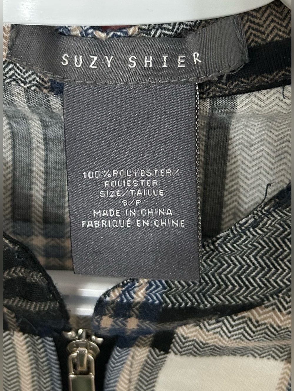 Suzy Shier Navy and Cream Plaid 1/4 Zip Women's Blouse - Picture 3 of 3